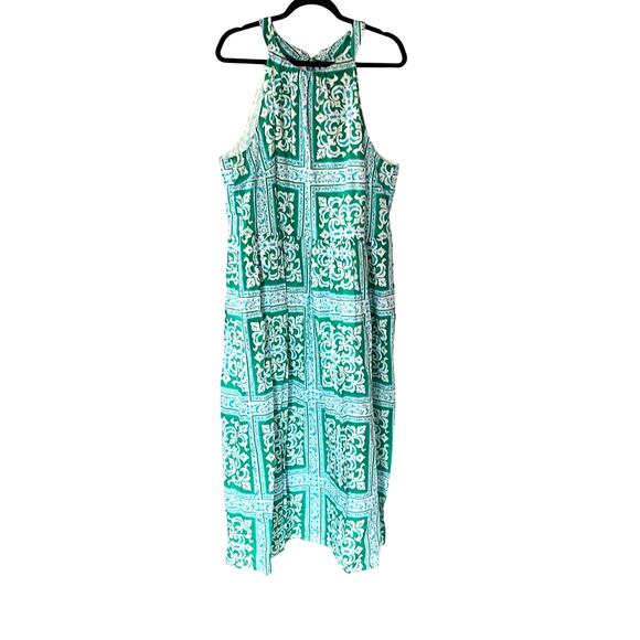 Talbots Cotton Medallion Tiles Halter Midi Dress Blue Green SZ 20 - Picture 4 of 10